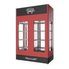Stagionello® Salami Curing Device TWIN 100 + 100 kg, red finish, 4-sided glass, rear view