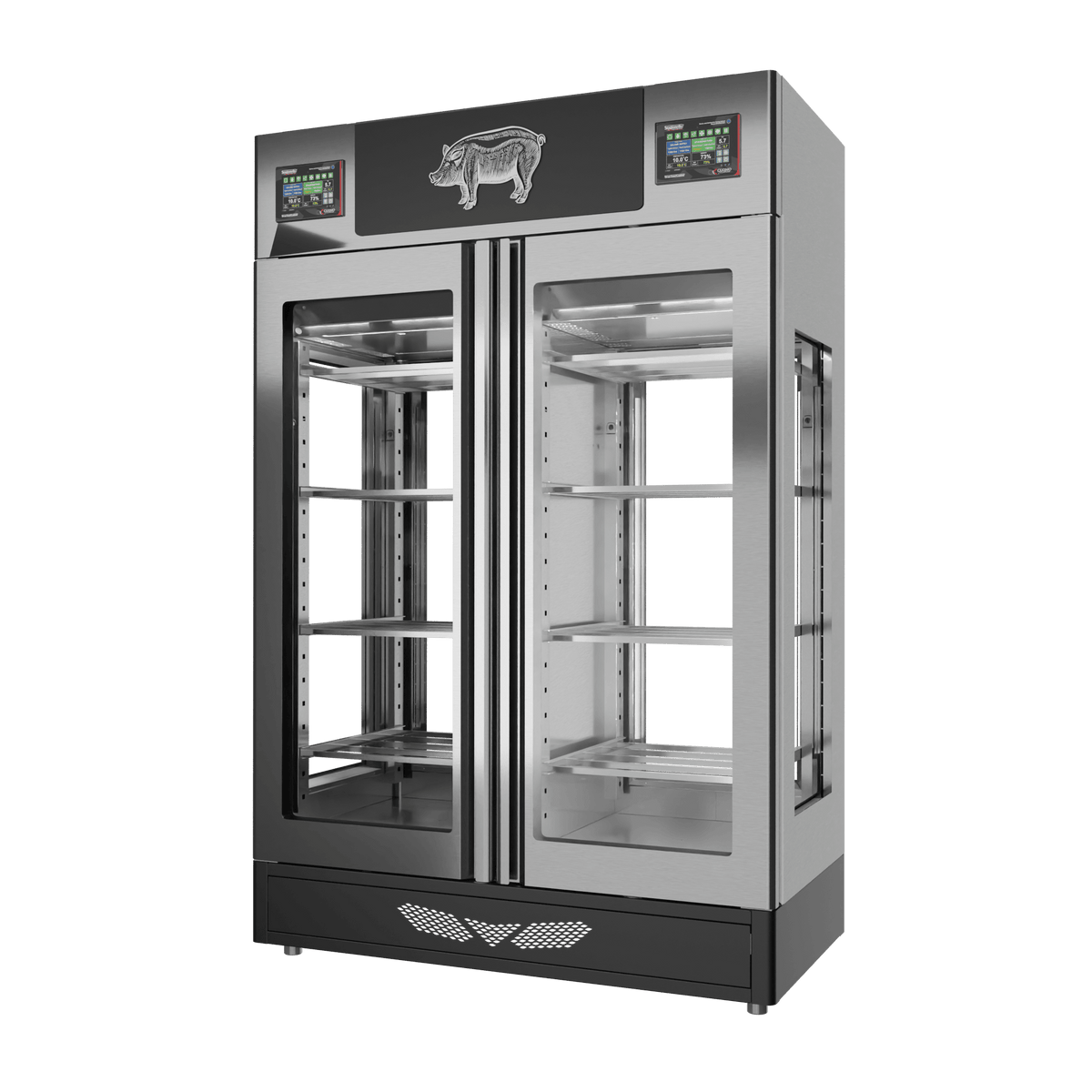 Stagionello® Salami Curing Device TWIN 100 + 100 kg, stainless steel, 4-sided glass, right side view