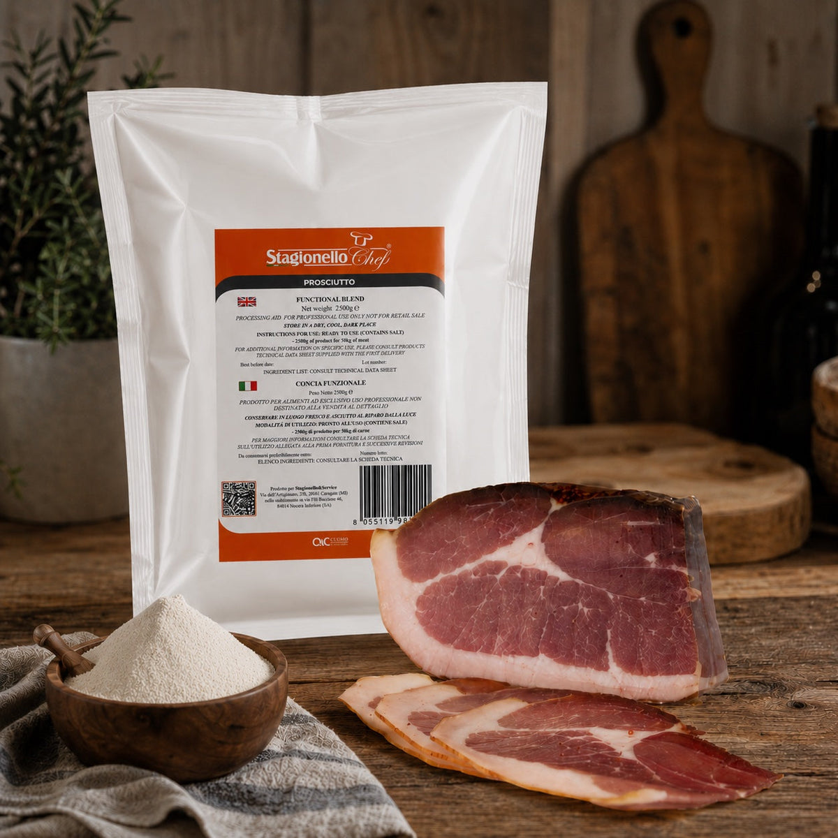 Sicursal Base Curing Blend for Hams, 5.5 lb bag with sliced prosciutto – Stagionello® Chef